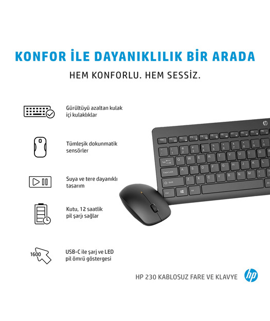 HP 18H24AA Kablosuz Klavye-Mouse Set 230 - Siyah