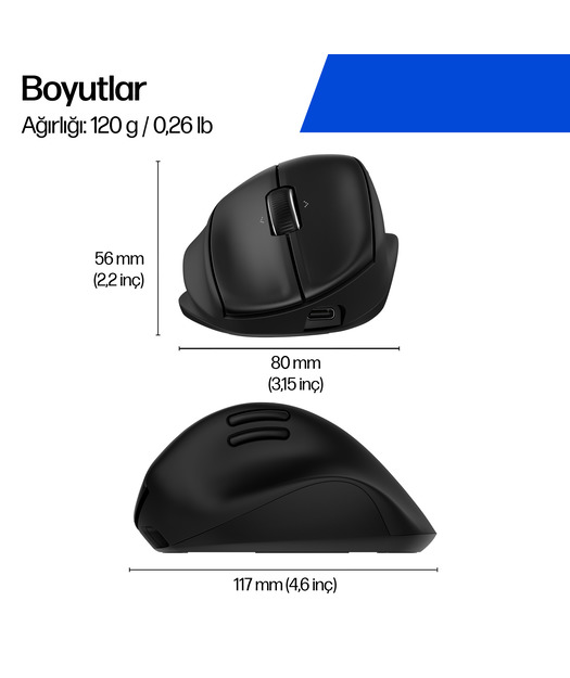 HP Tilt Ergonomic Mouse 720M - Siyah