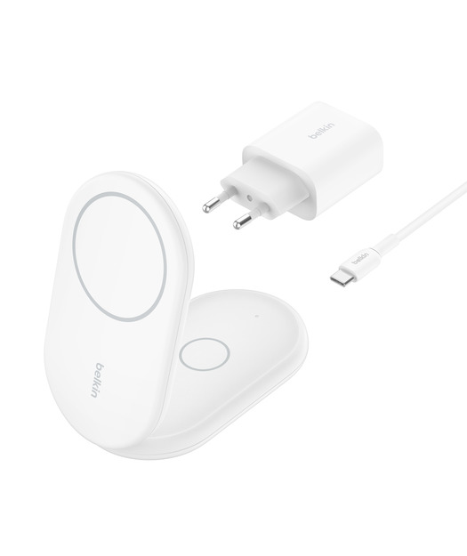 Belkin WIZ028 BoostCharge Pro Qi2 15W 2'si 1 arada Manyetik Katlanabilir Kablosuz Şarj Cihazı - Beyaz